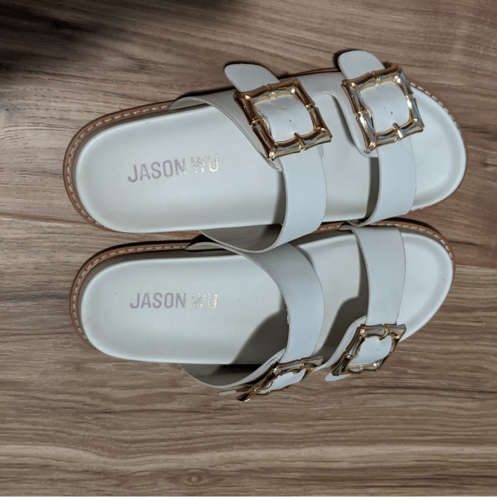Jason Wu Gold and White Sandals with Strappy Design